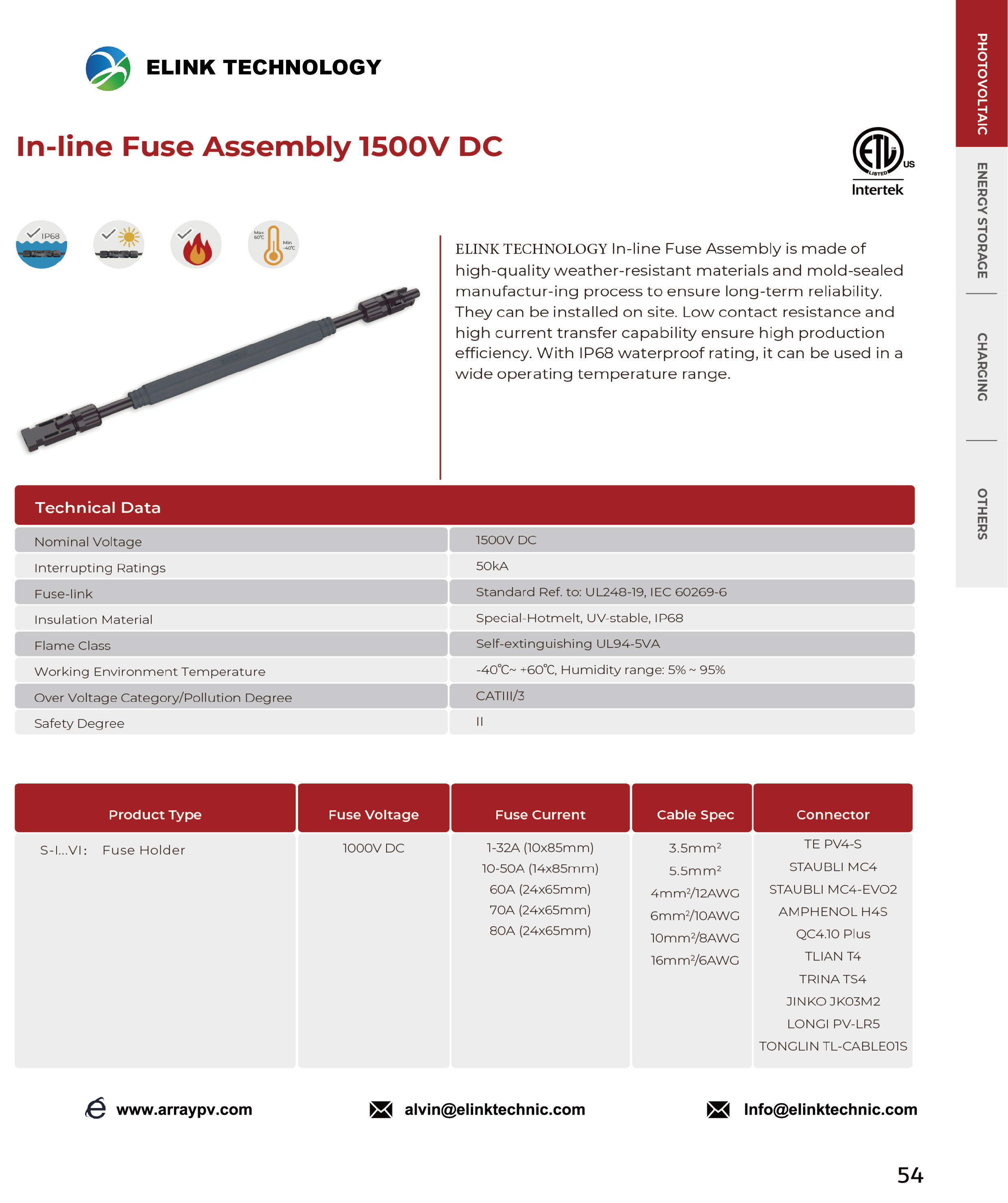 In-line Fuse Assembly 1500V DC