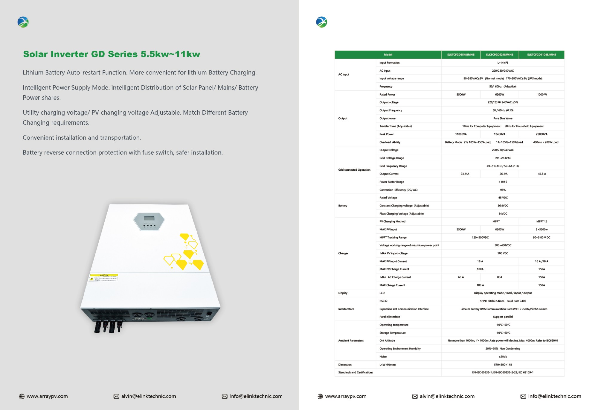 Solar Inverter GD Series 5.5kw 6.2kw 11kw